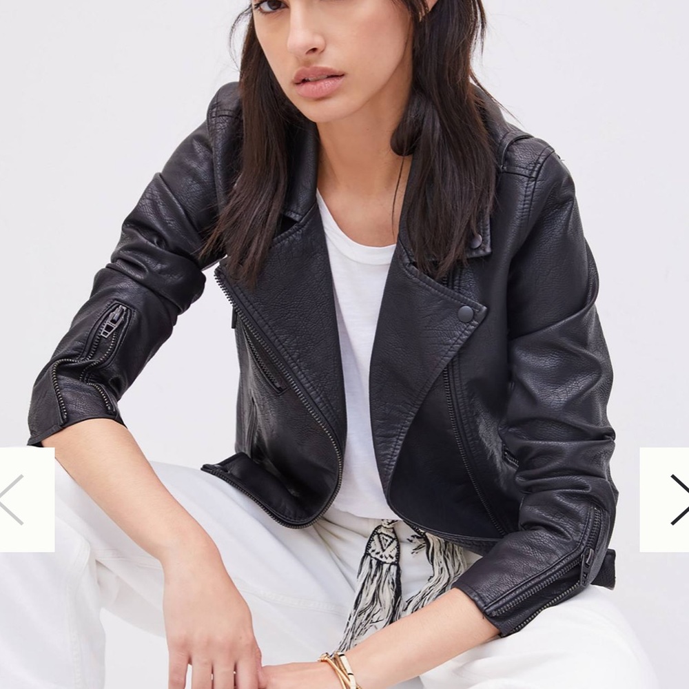 Anthropologie faux leather black jacket large